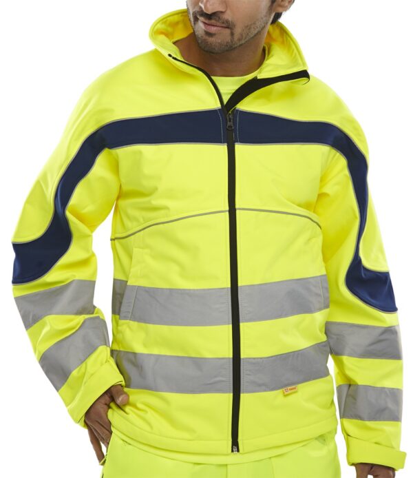 Beeswift Eton Hi-viz Soft Shell Jacket Saturn Yellow/Navy