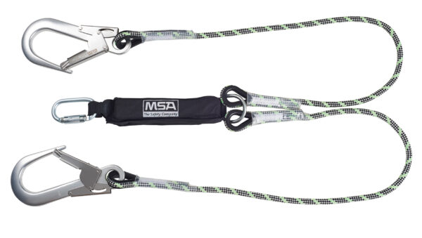MSA Energy Absorbing Lanyard, 1.8m, Kernmantel Rope, Twin Leg, Twist Lock Carabiner, Scaffold Hook
